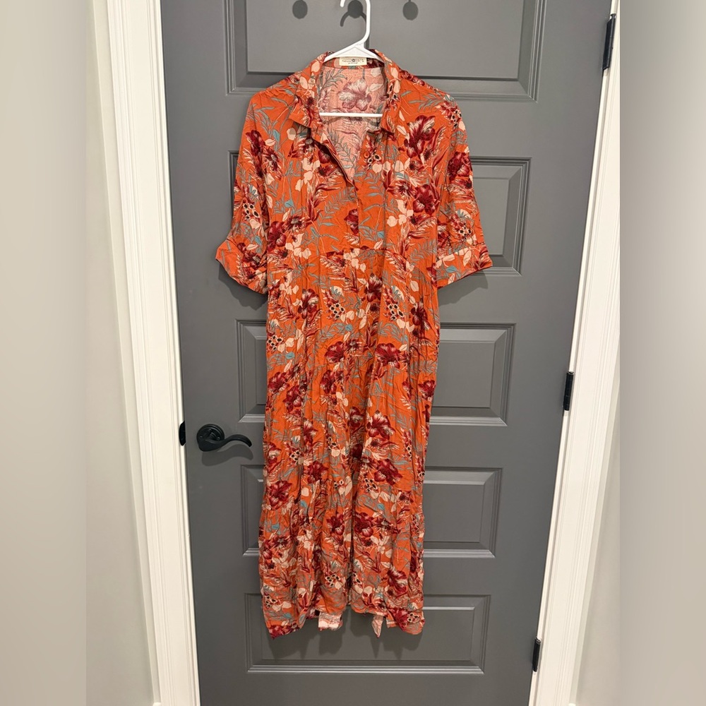 NATURAL LIFE Orange Floral Dress size L